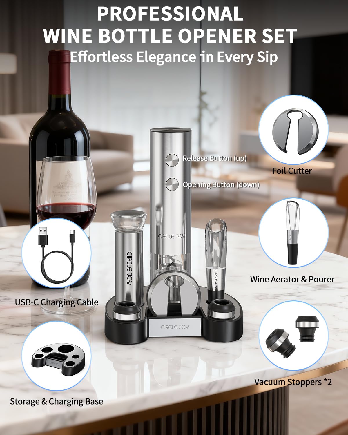Circle Joy vacuum pump and stoppers preserve unfinished wine.