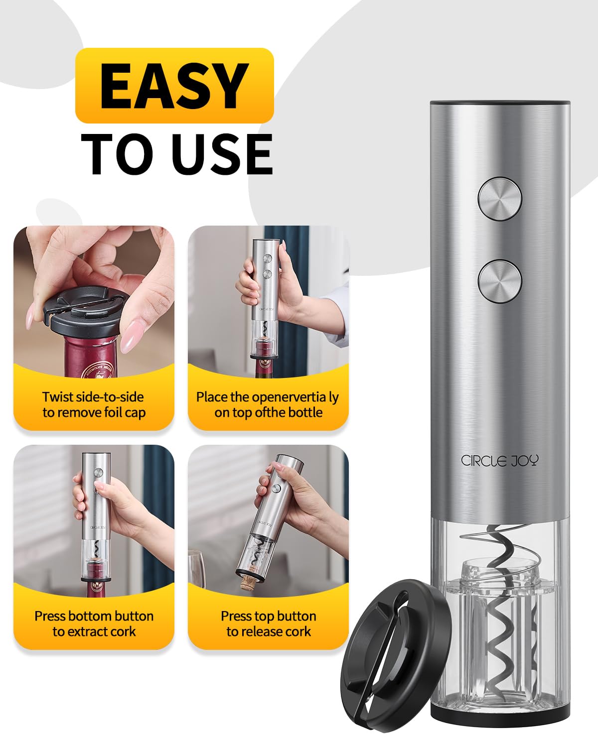 Circle Joy vacuum pump and two stoppers for sealing wine bottles.