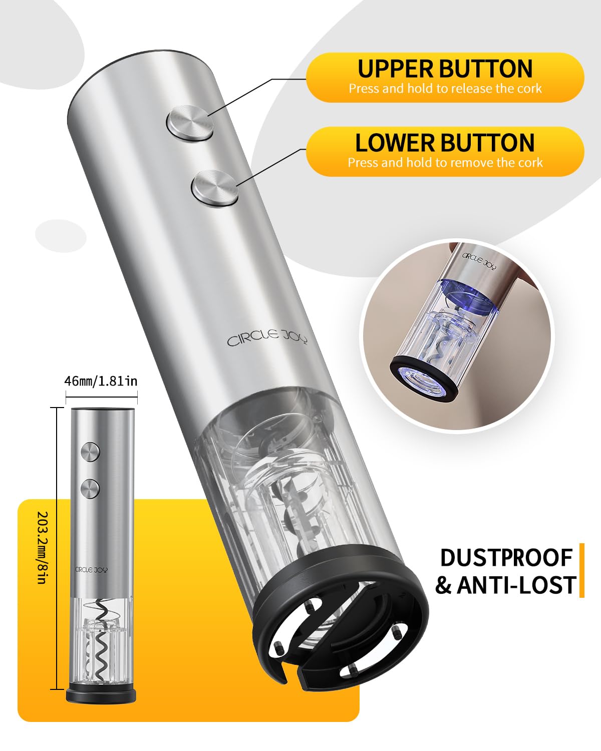 Circle Joy vacuum stopper preserves freshness by sealing opened bottles.