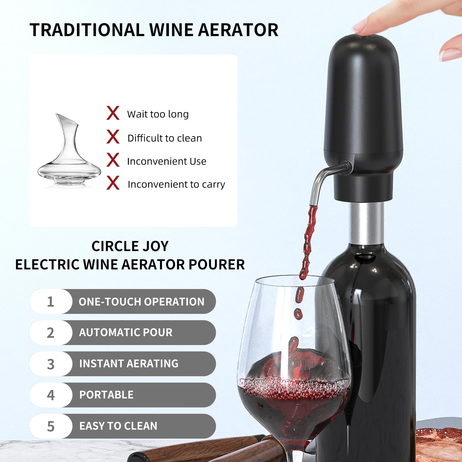 Circle Joy vacuum wine stopper preserves freshness after opening.