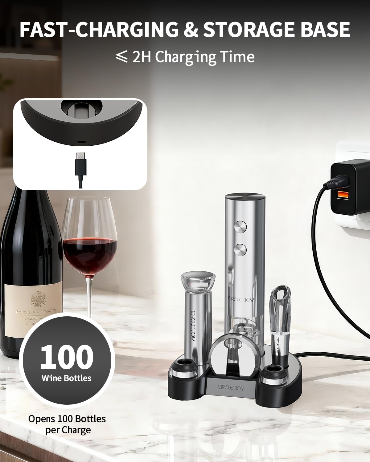 Circle Joy aerator pourer enhances aroma as wine is poured.