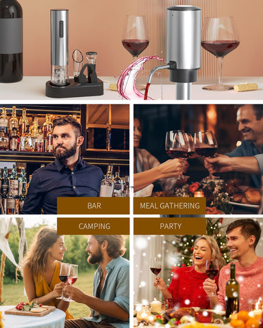 Circle Joy wine opener in use during a casual dinner party