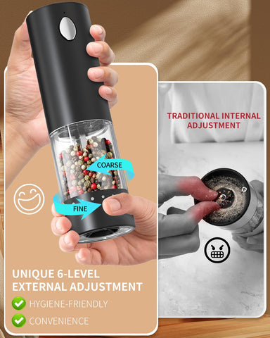 Circle Joy pepper grinder with LED light aids accurate seasoning in low light.