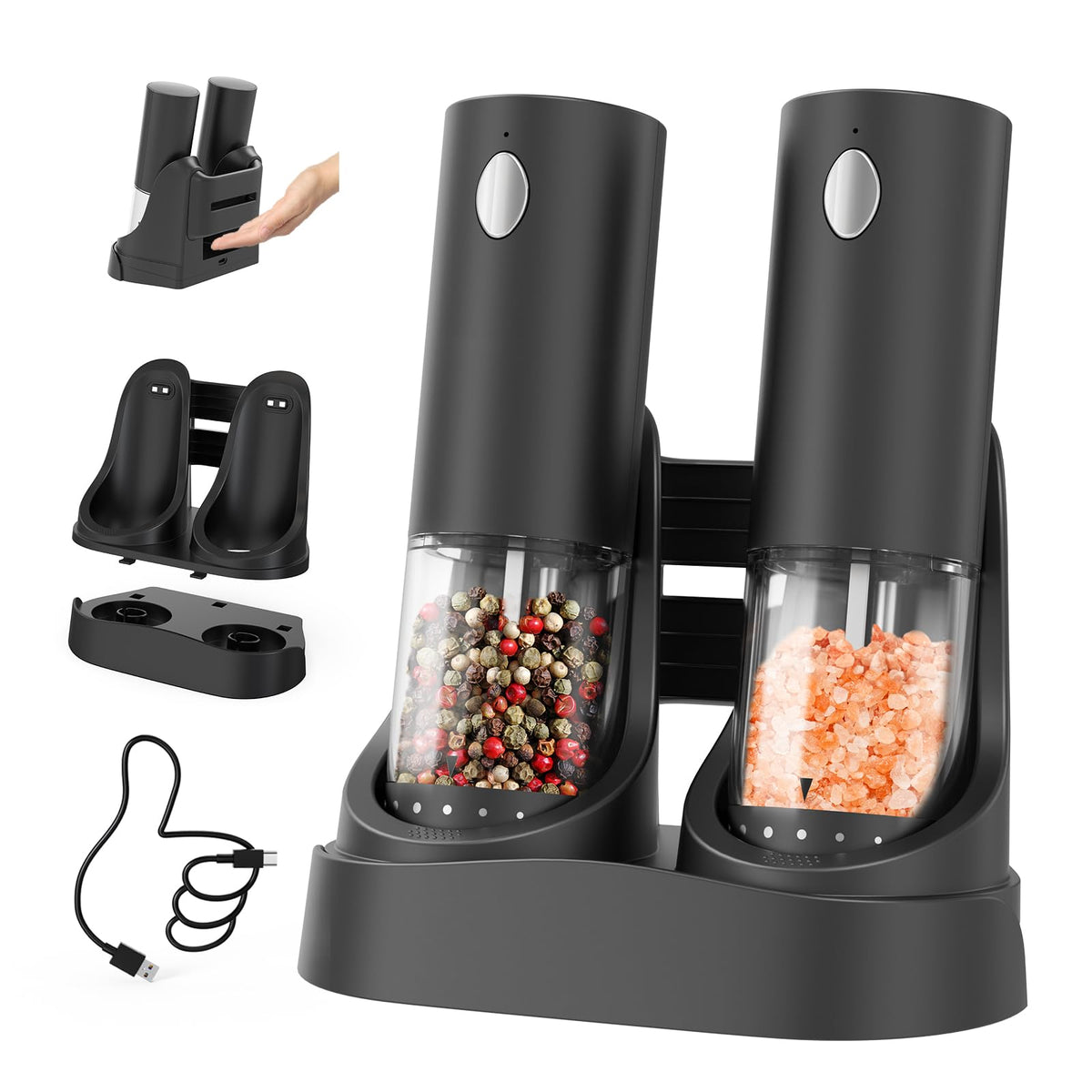 Circle Joy electric grinder front view showing sleek design and ergonomic one-handed use