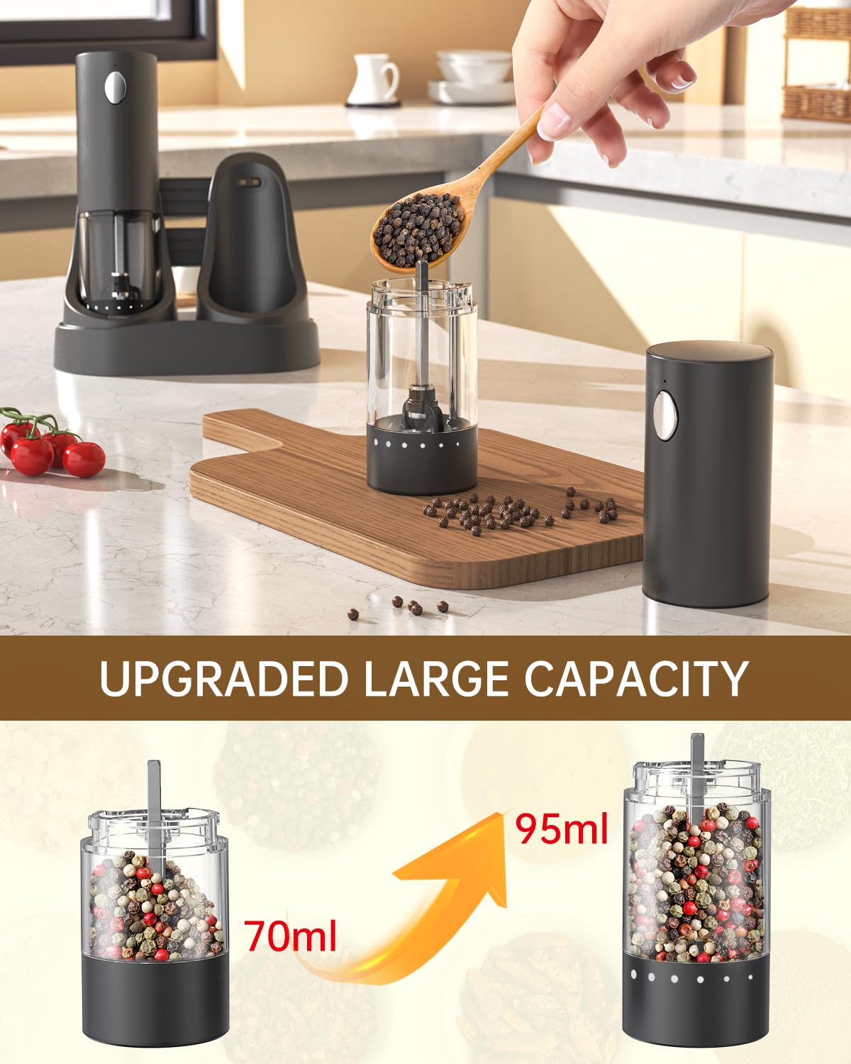 Circle Joy grinder in use with one-handed operation for quick seasoning