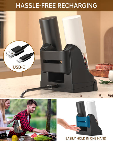 Circle Joy USB charging base powering both grinders for quick, convenient charging.
