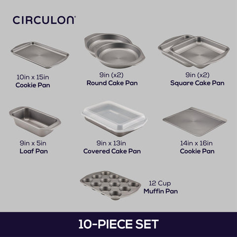 Circulon Total Nonstick Bakeware: 9x5 loaf pan for uniform slices and easy cleanup.