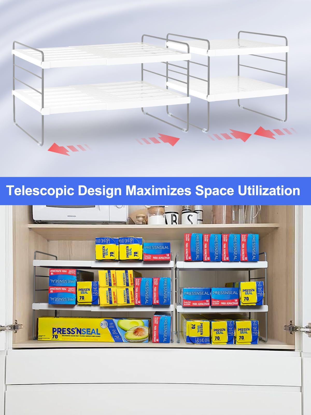 Cirhy space-saving three-tier design maximizes vertical cabinet storage.