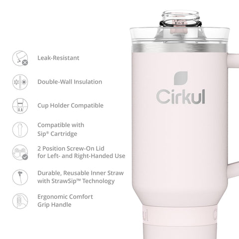 Cirkul 40oz stainless steel body highlights durable construction.