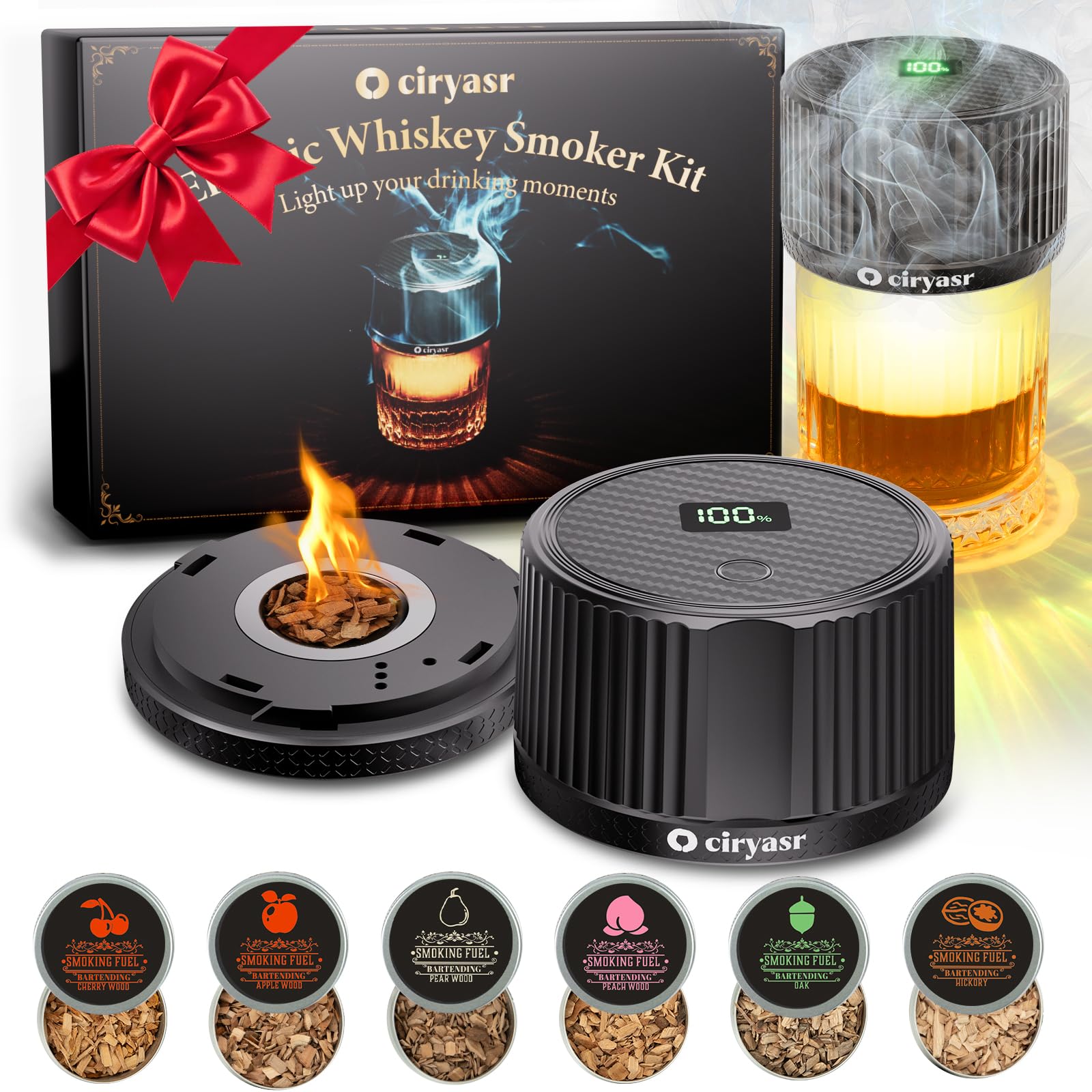 CIRYASR Electric Whiskey Smoker Kit front view for safe, quick smoke at home