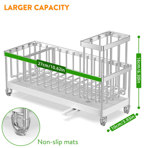 Cisily adjustable dividers sponge holder silver customizes space for brushes and soaps.