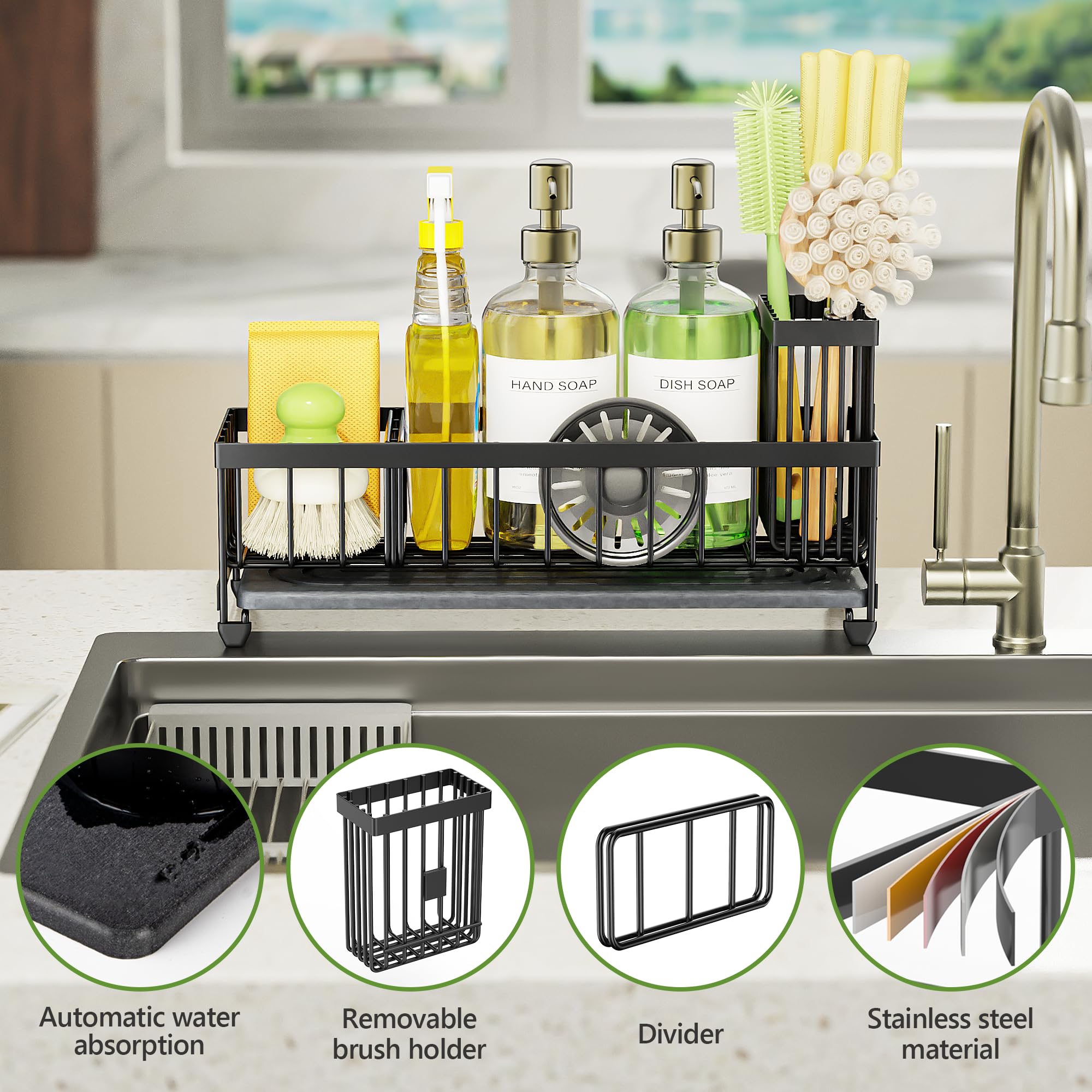 Cisily brush holder neatly organizes kitchen tools and sponges.