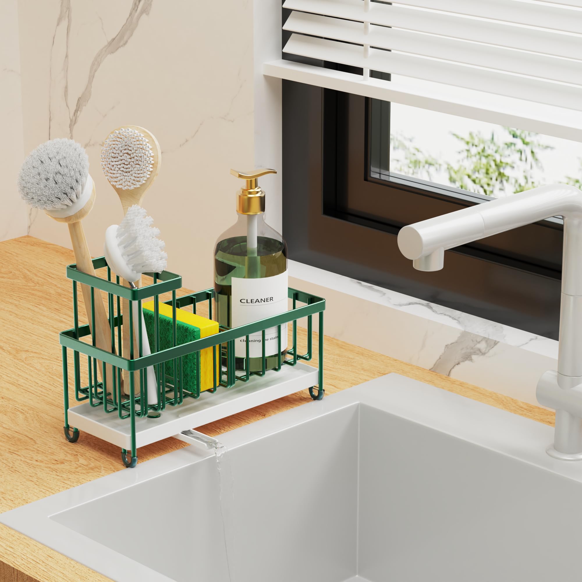 Cisily dark green kitchen decor adds style to the counter area.