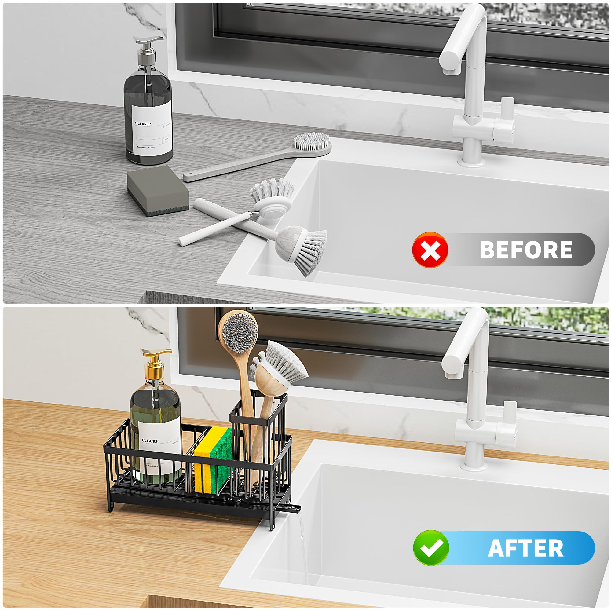 Cisily detergent bottle and sponge storage on the counter