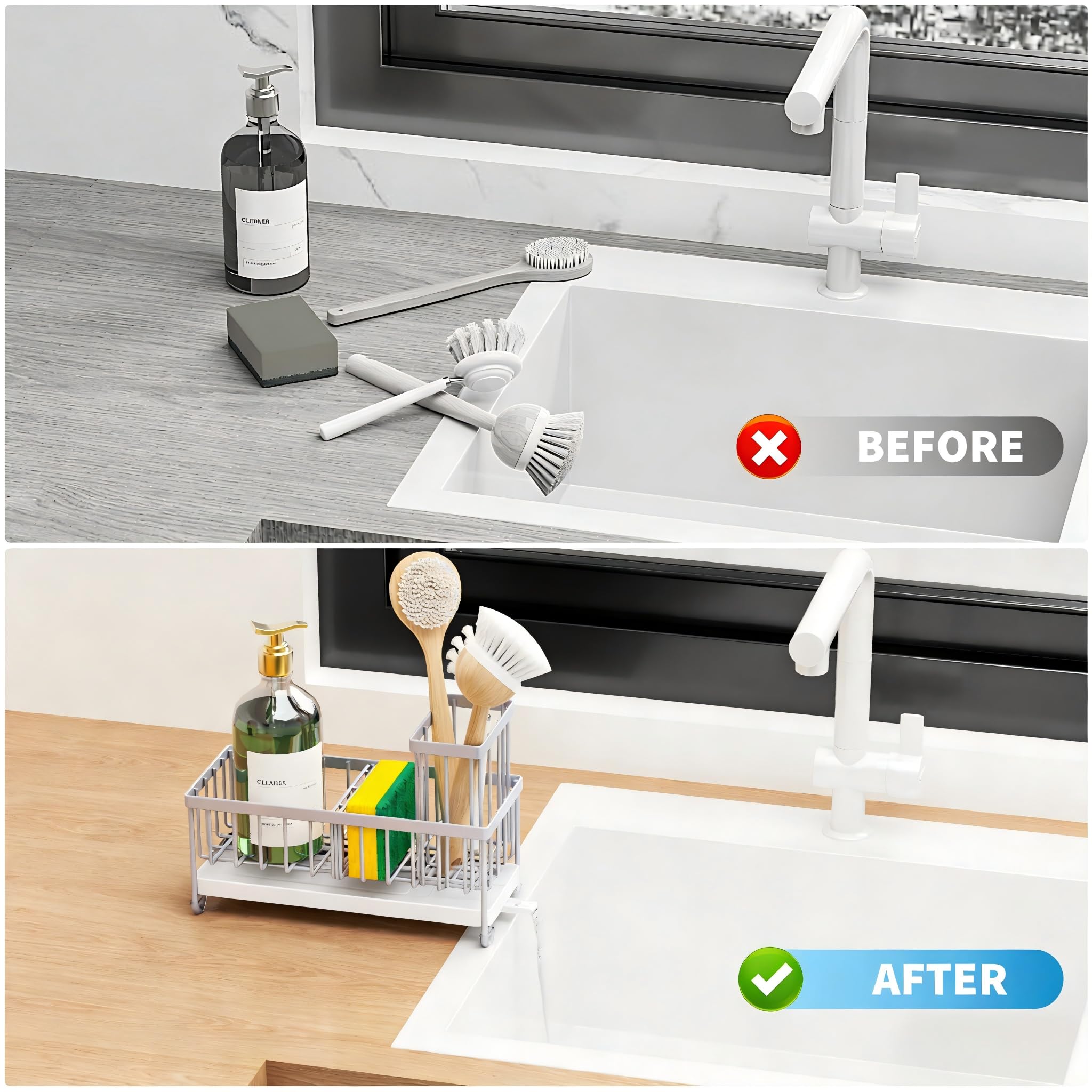 Cisily easy-clean sponge and brush organizer simplifies cleanup.