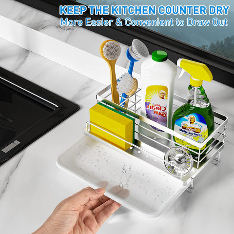 Cisily four-compartment divider creates targeted storage for sponges and tools.