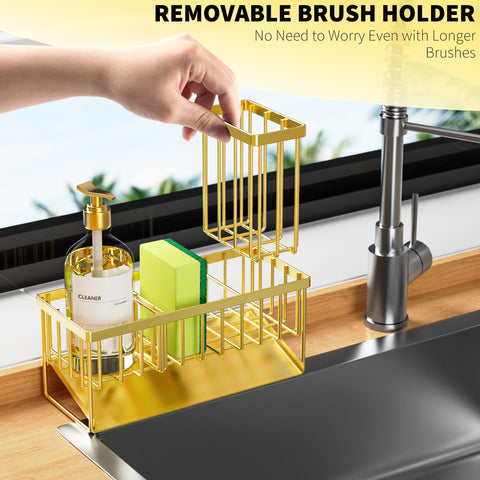 Cisily Gold Sink Caddy bottle space reduces countertop clutter