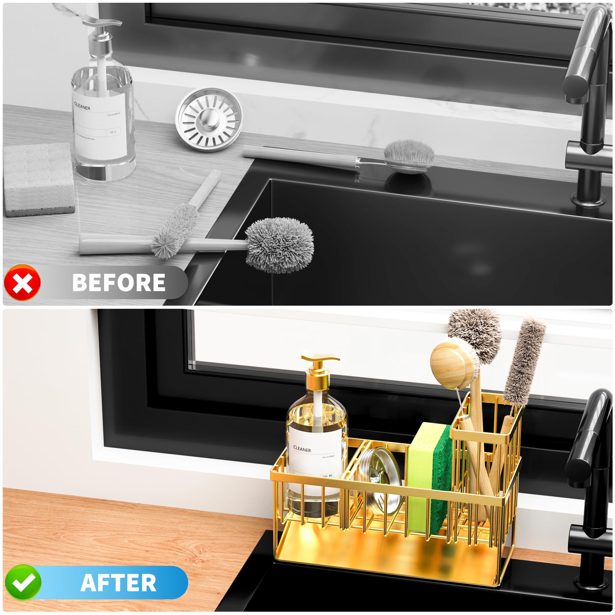 Cisily Gold Sink Caddy divider design keeps items organized