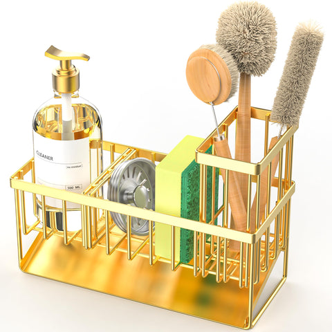 Cisily Gold Sink Caddy onCounter setup for sleek kitchen storage