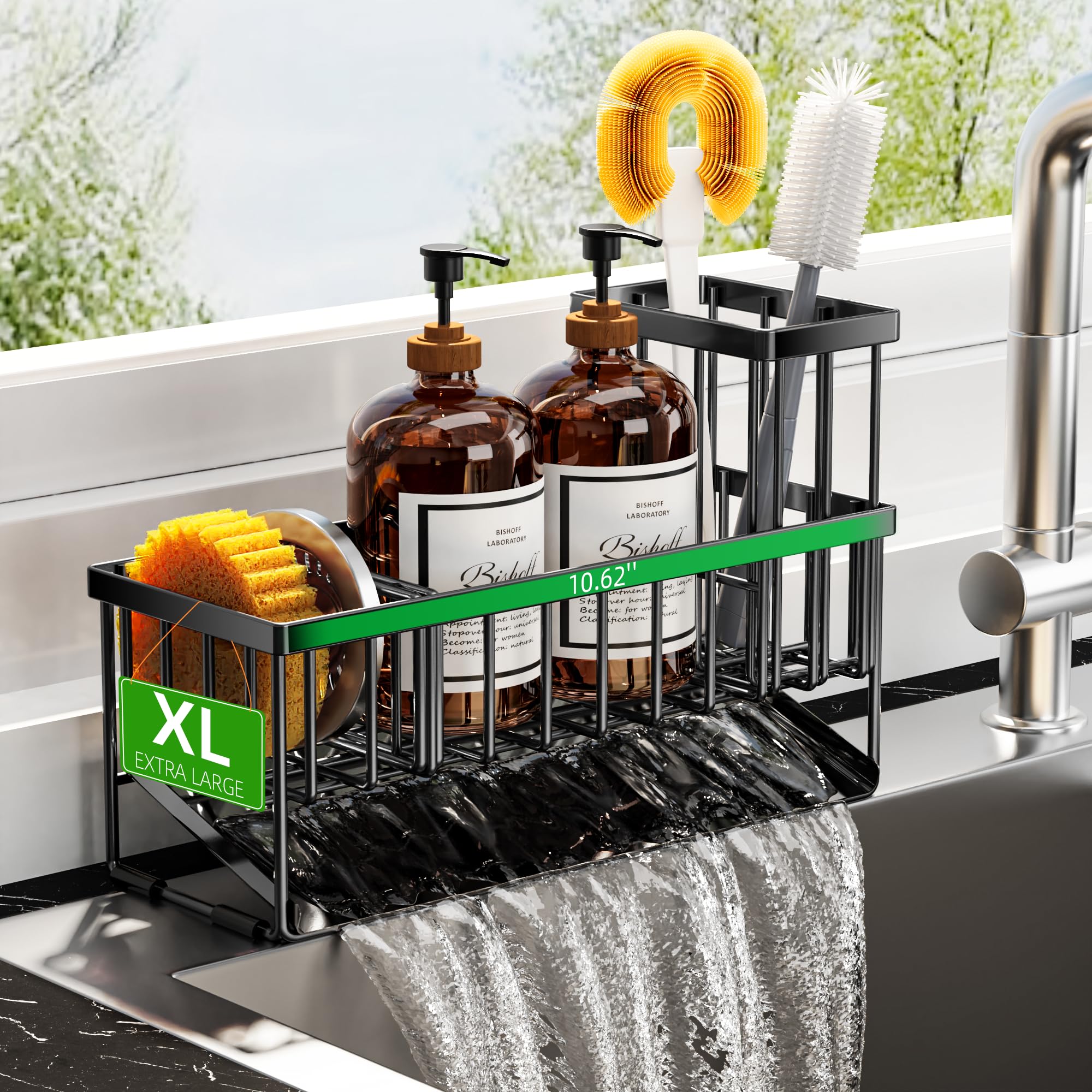 Cisily kitchen sink caddy with high brush holder keeps brushes organized and within reach on the counter