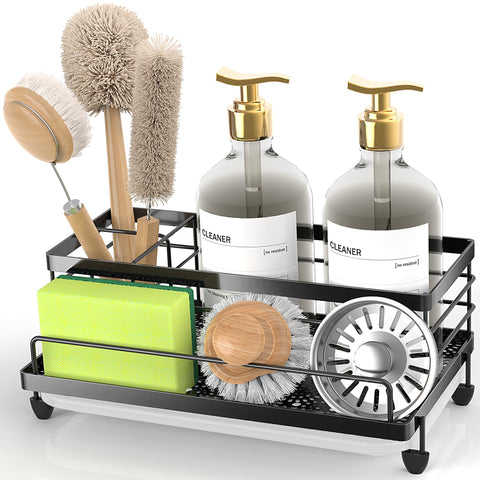 Cisily large black sponge holder keeps sponges organized on the kitchen counter.