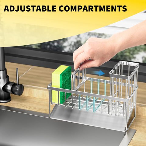 Cisily sink caddy compact design fits sponge, bottle, and brushes in tight spaces.