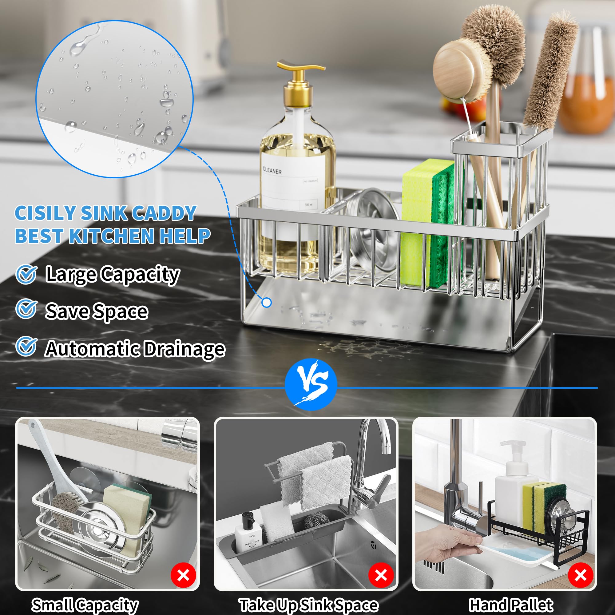 Cisily stainless steel close-up highlighting rustproof construction and smooth edges.