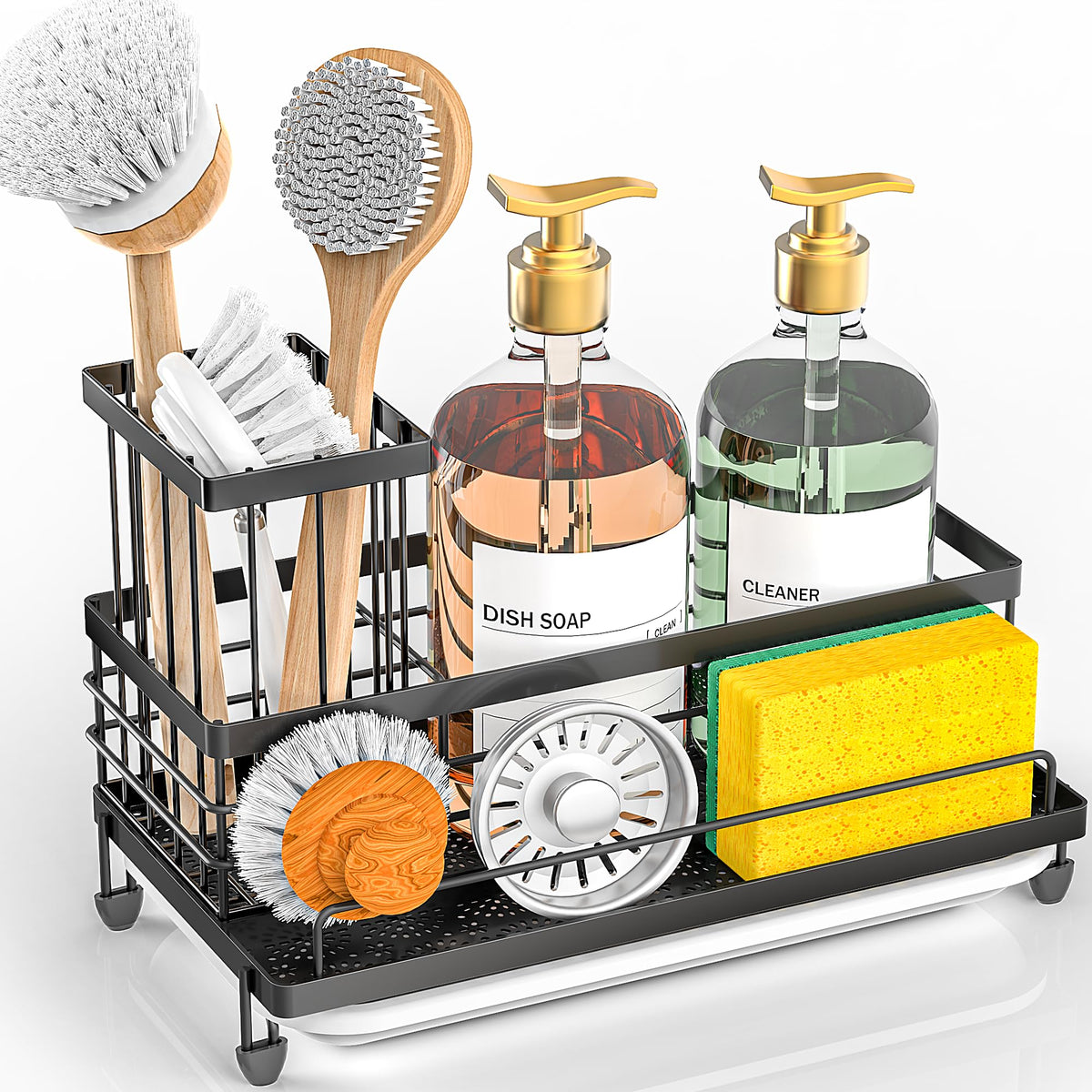 Cisily sink caddy with upgraded brush rack height for tall brushes