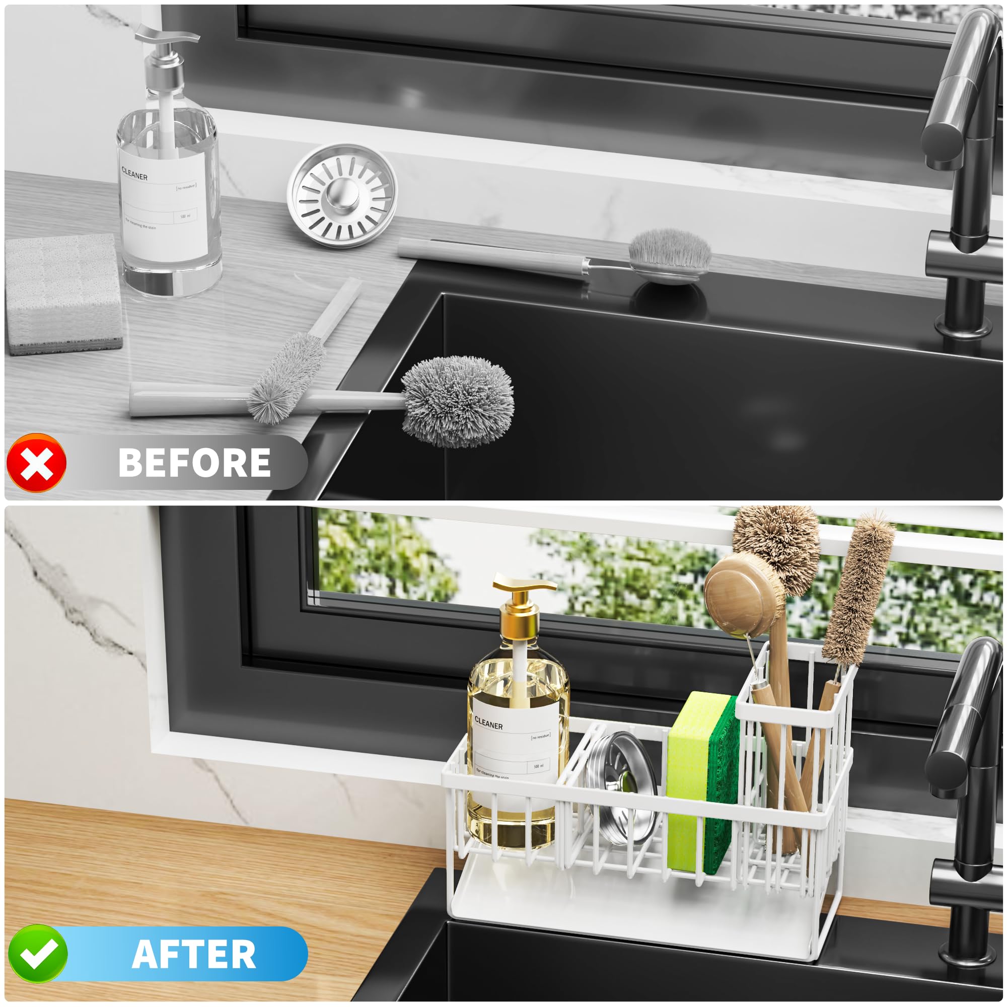 Cisily sink caddy white finish complements modern kitchens.