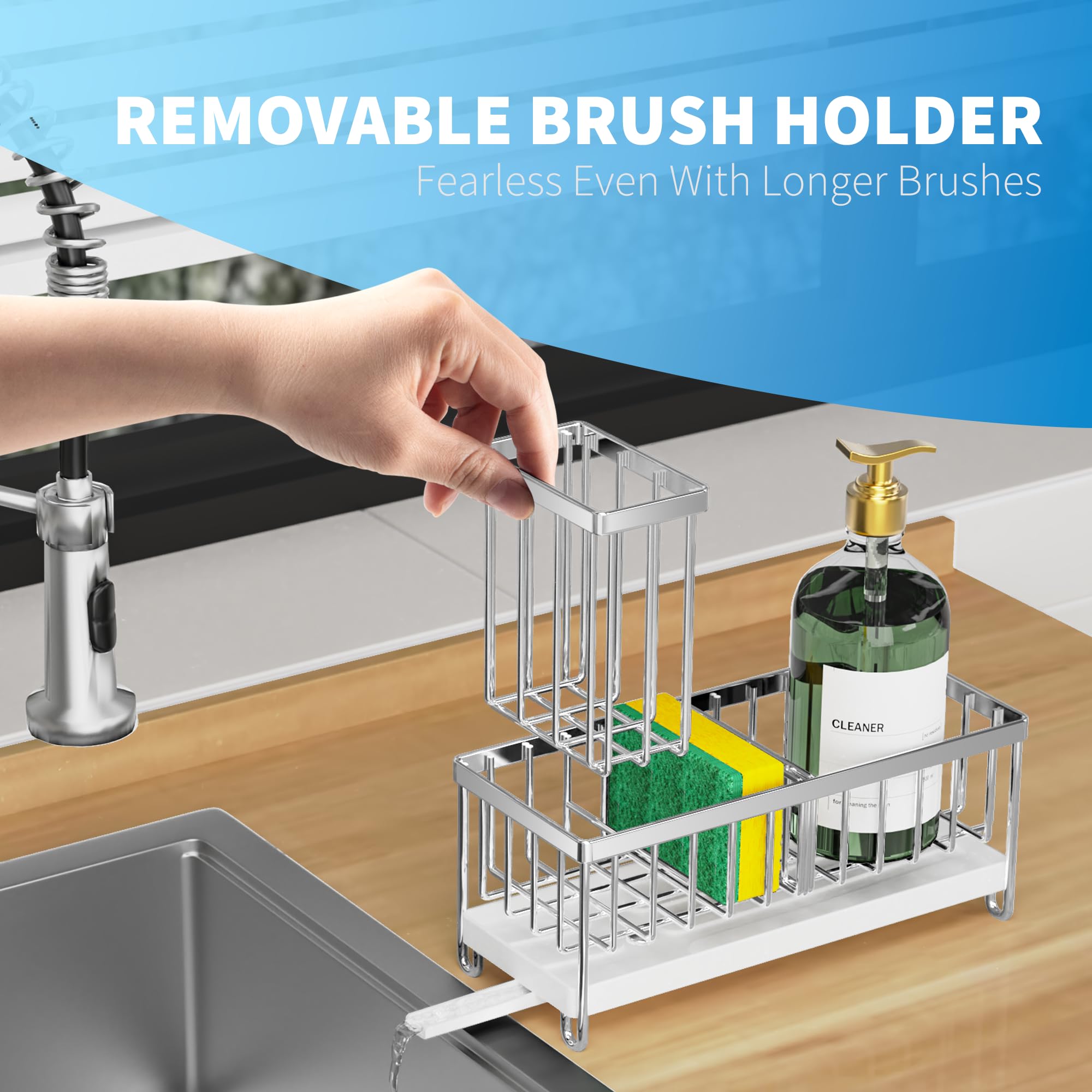 Cisily sink organizer with high brush holder for up to four brushes