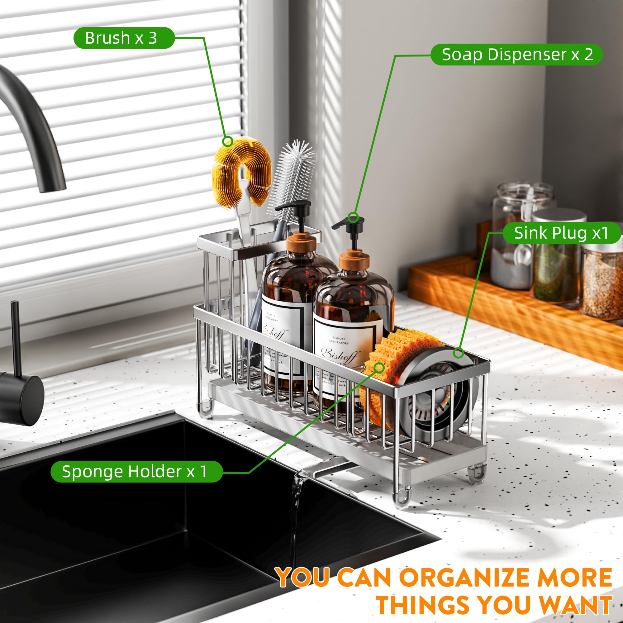 Cisily space-saving countertop organizer helps declutter the sink area.