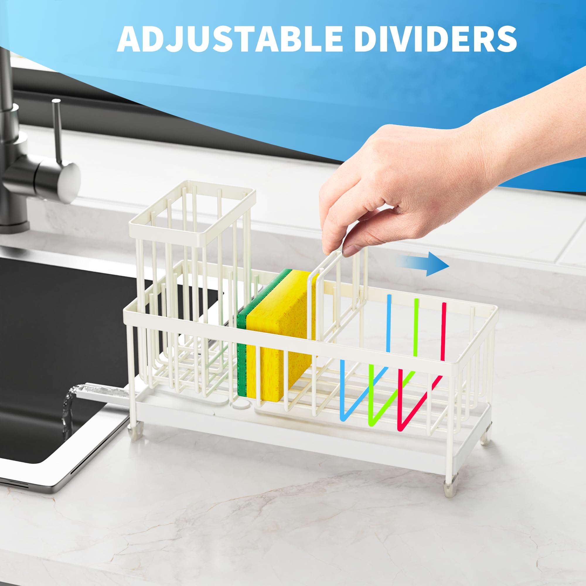 Cisily three-compartment divider organizes sponge, brushes, and bottle separately