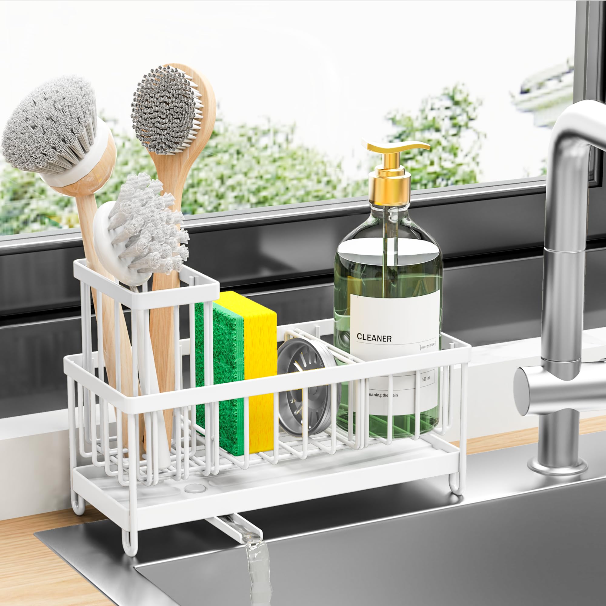 Cisily white sponge holder front view keeps counters organized and tidy.