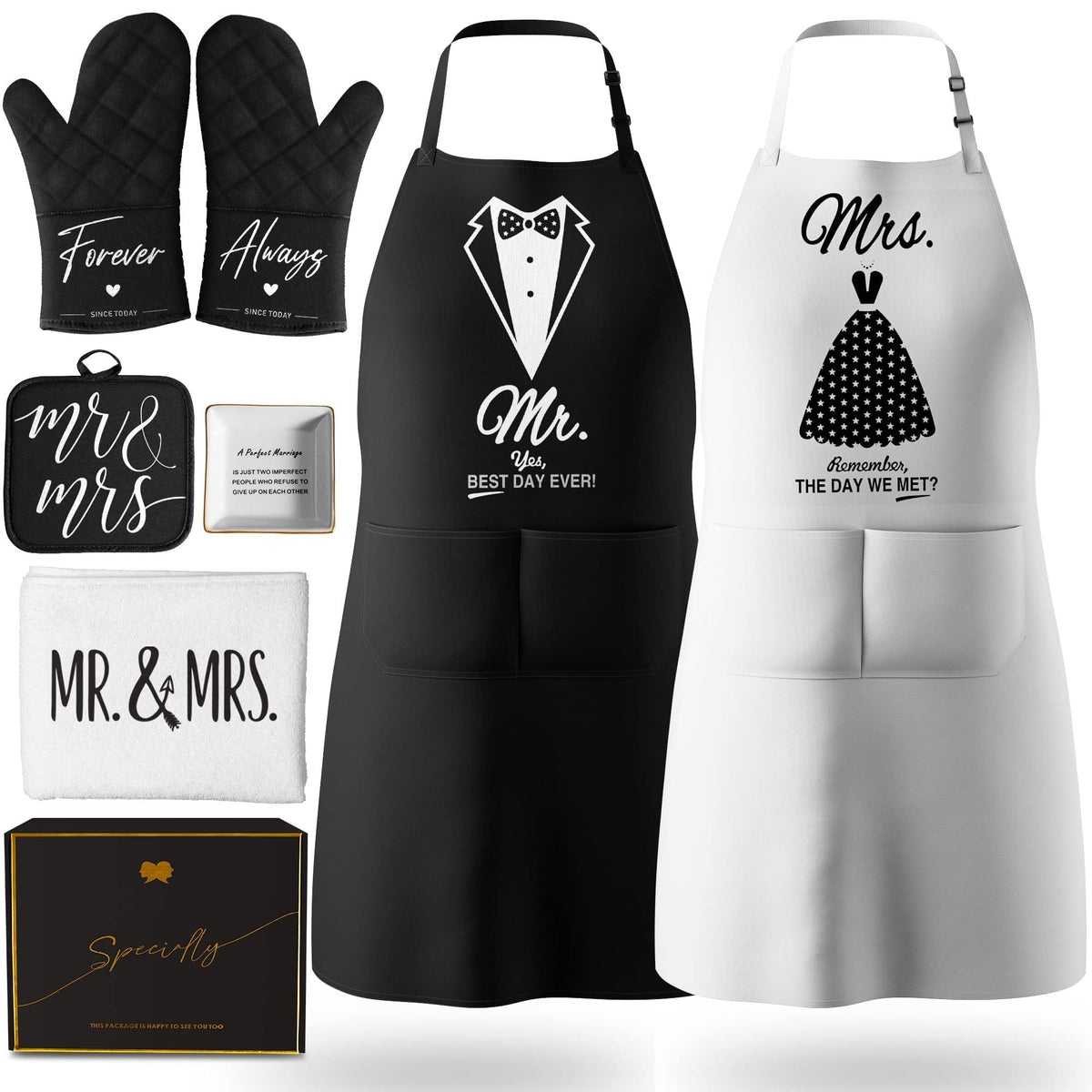 CITTA Mr and Mrs aprons ensemble for durable, coordinated cooking wear.