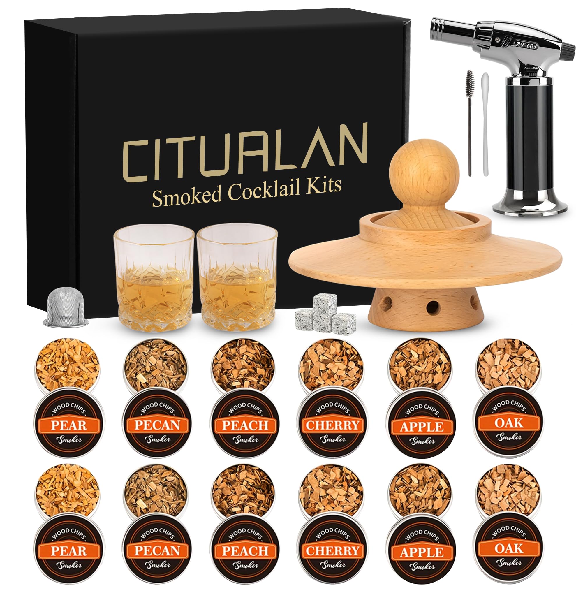 Citurlan whiskey smoker kit torch delivering rich, smoked cocktails at home.