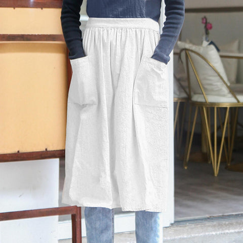 Cityelf cotton linen half apron ruffle skirt adds charm for cooking or painting.