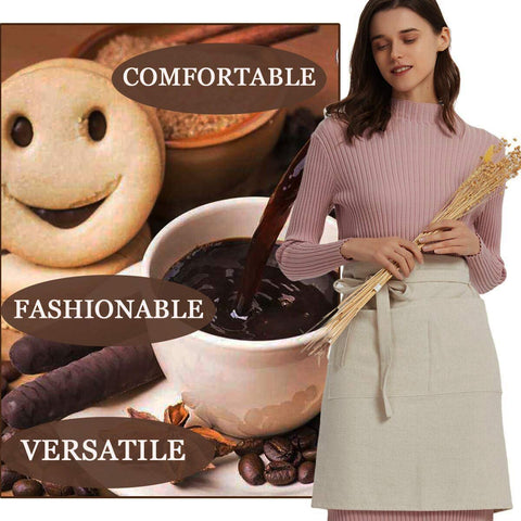Cityelf Linen Server Apron long waist ties for a secure front knot.