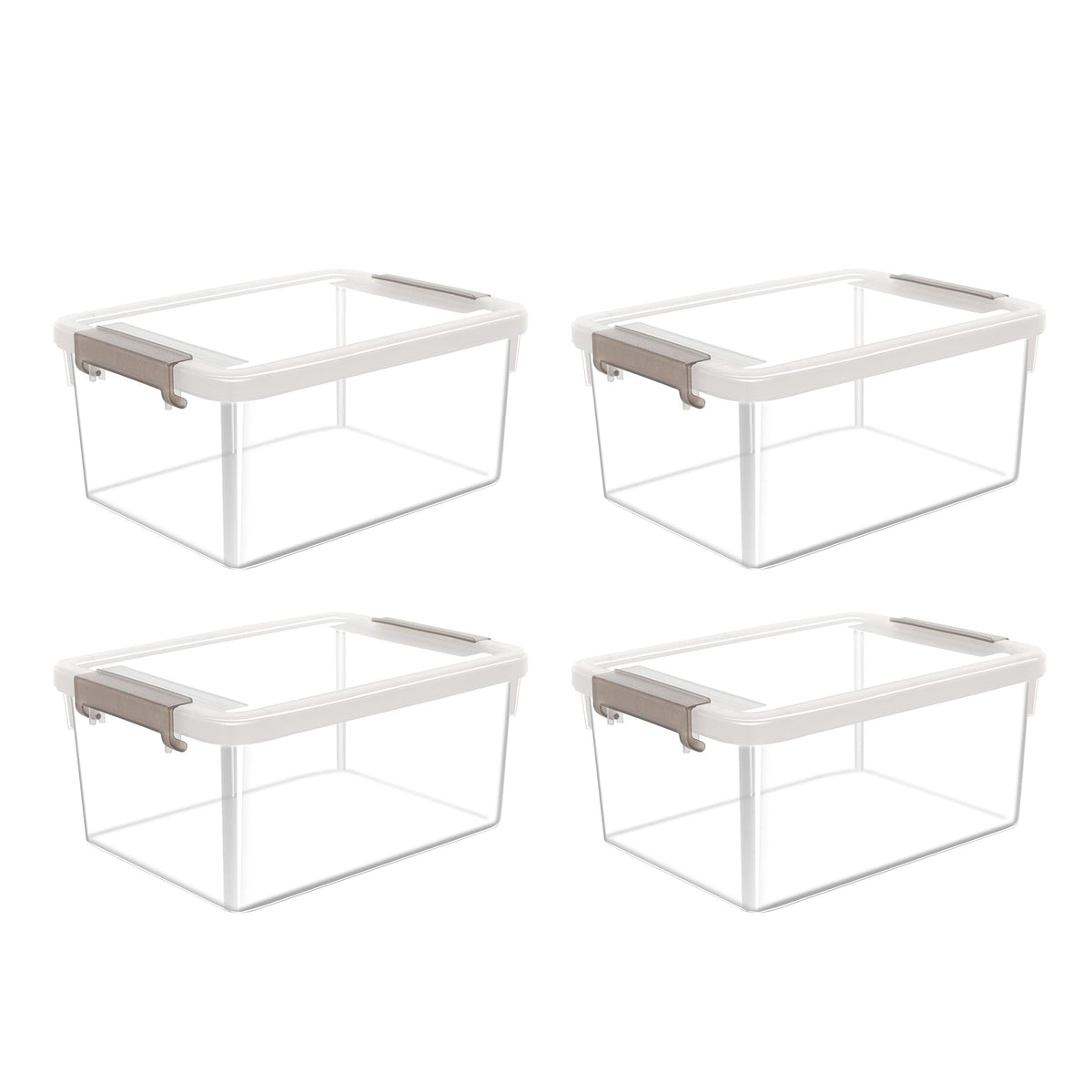 Citylife four-pack small storage bins with lids organized on a shelf for easy pantry access.
