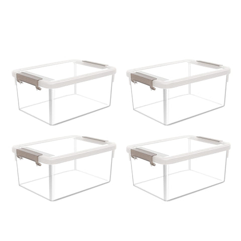 Citylife four-pack small storage bins with lids organized on a shelf for easy pantry access.