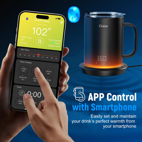 Civexa app-controlled mug offering precise temperature presets for sipping