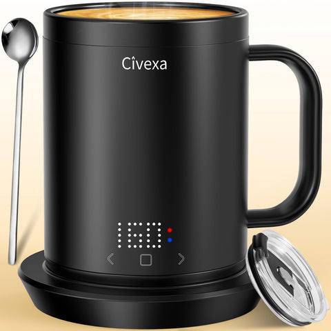 Civexa self-heating mug with rapid heat panel delivering fast warmth for your coffee