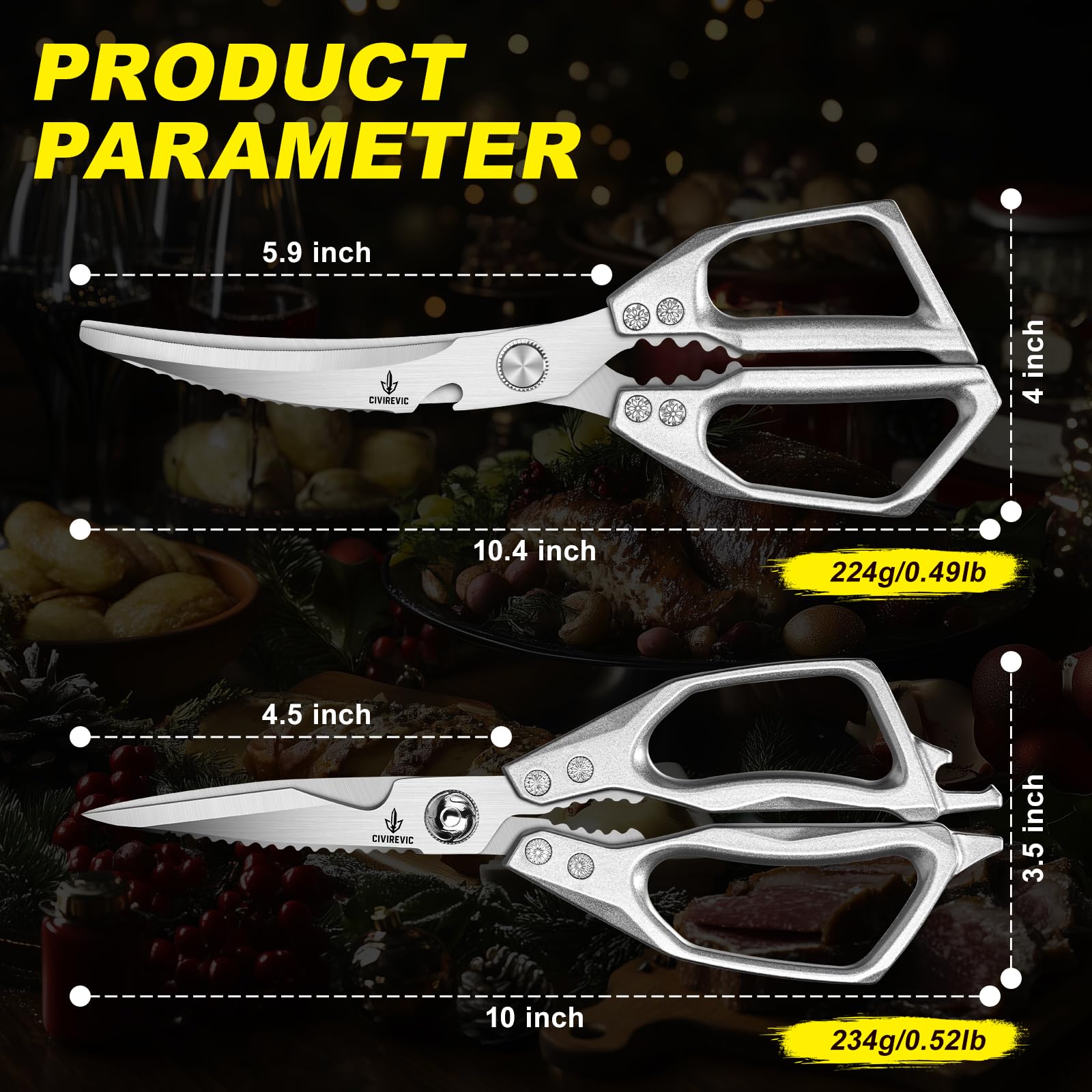CIVIREVIC blades handle meat, poultry, and seafood trimming with precision