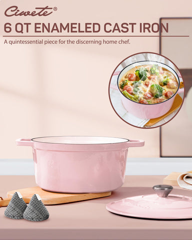 Ciwete enamel interior promotes easy cleanup after stews.