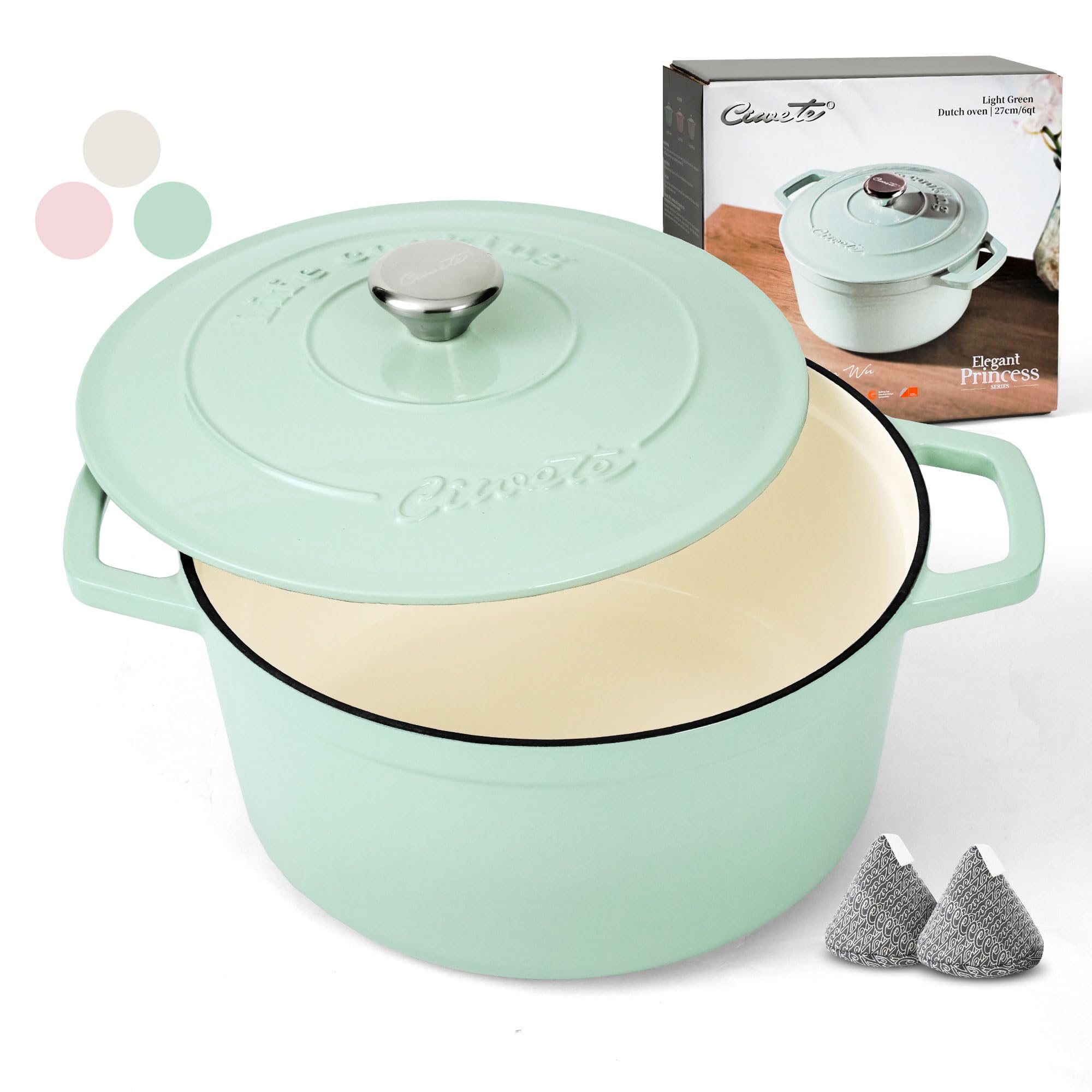 Ciwete 6 qt mint green Dutch oven with lid for even heat and versatile cooking