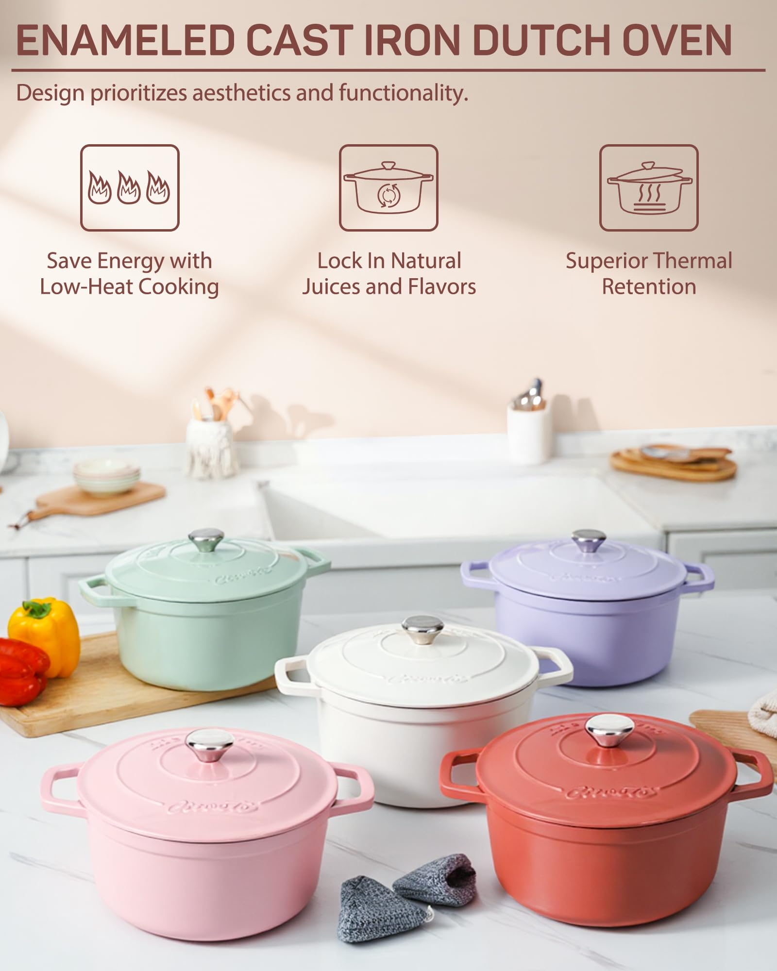 Ciwete Dutch Oven is oven-safe up to 500°F for versatile cooking.