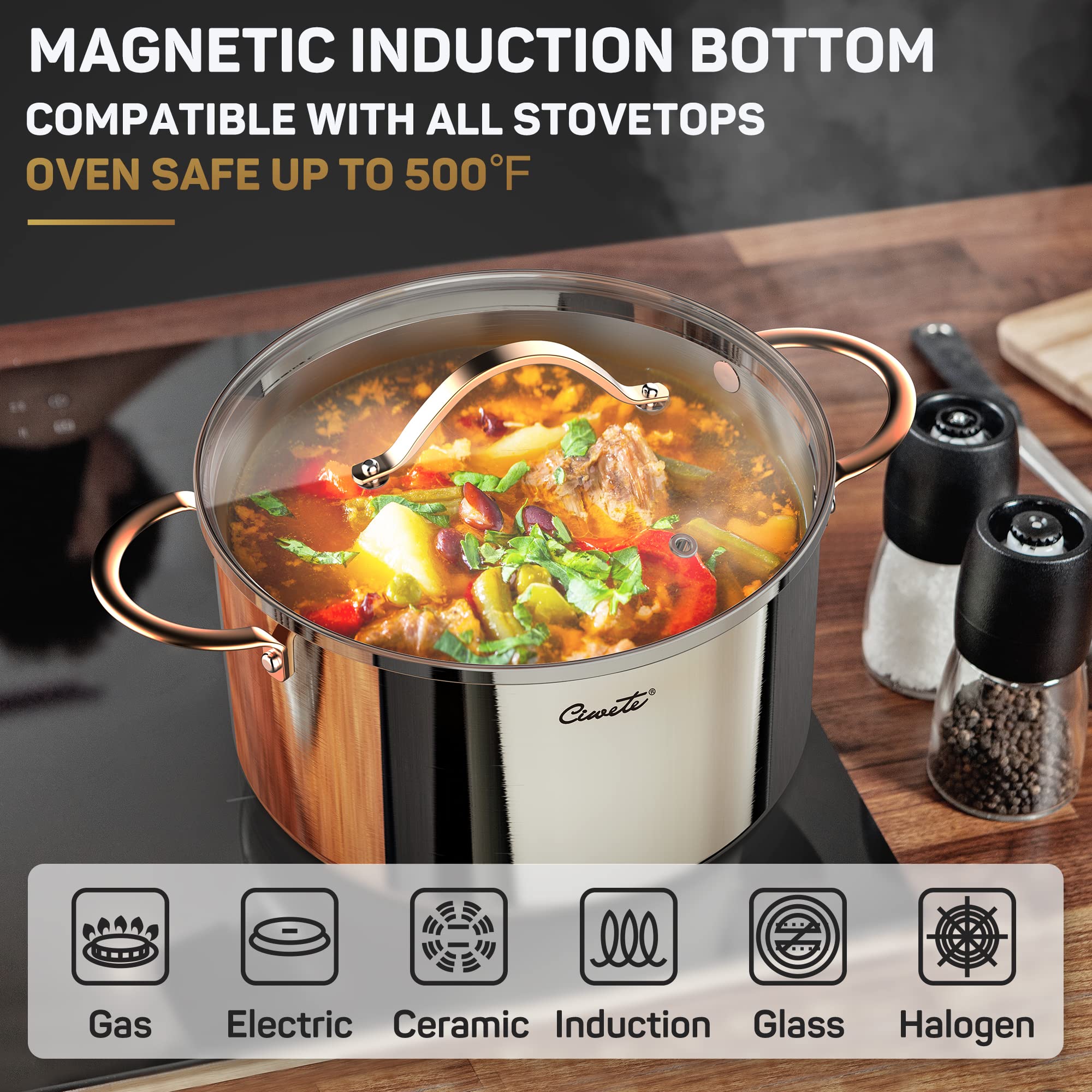 Ciwete copper-colored handles provide secure, cool-grip comfort.