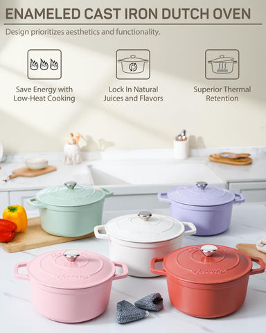 Ciwete Dutch oven dual handles provide secure grip during transfers.