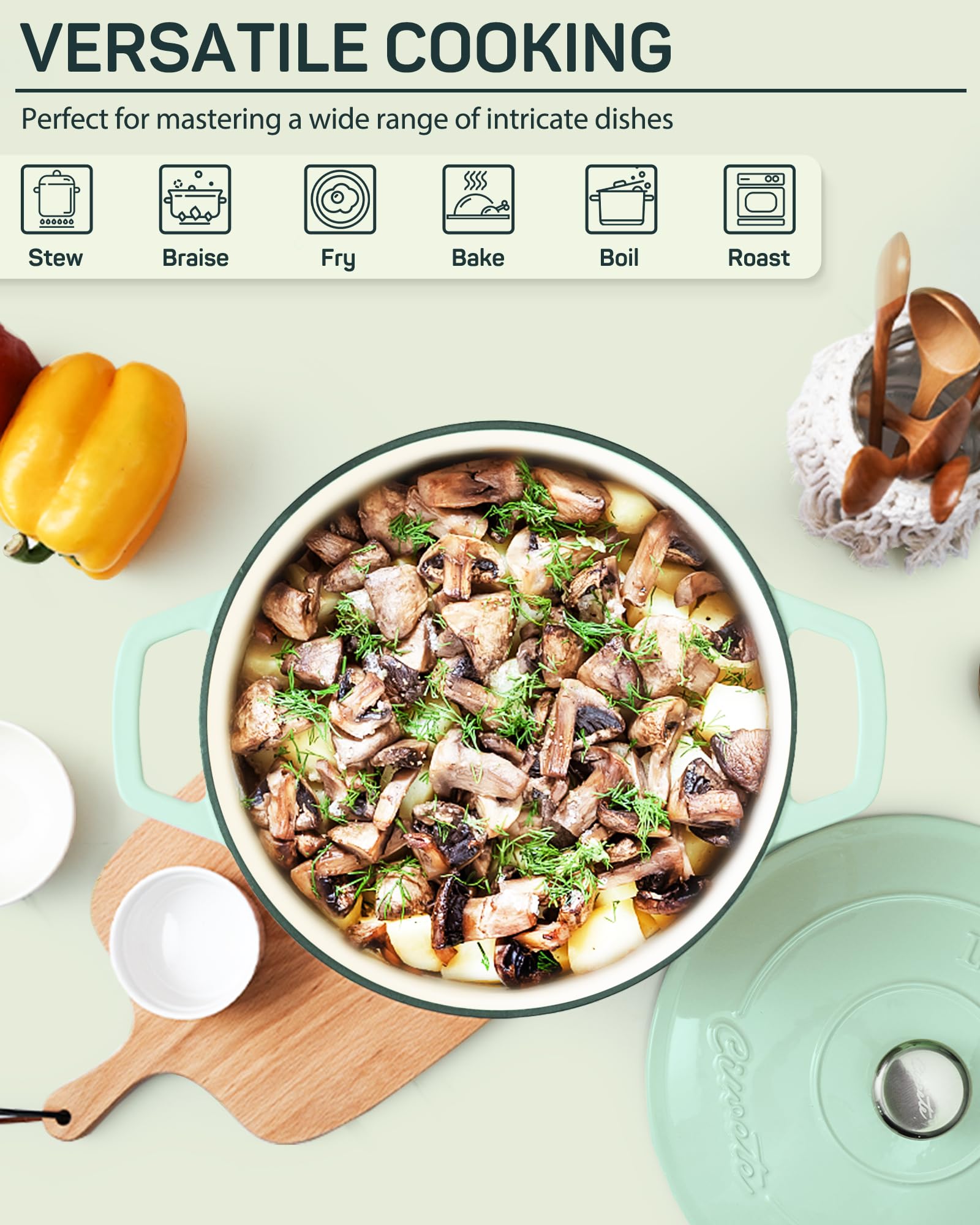 Ciwete Dutch oven dual handles for secure lifting from oven to table