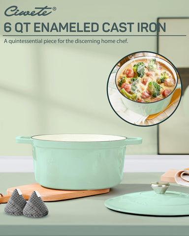 Ciwete enameled cast iron interior reduces sticking and simplifies cleaning