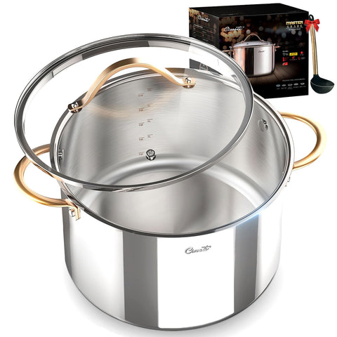 Ciwete 12-qt stock pot body view shows seamless tri-ply construction for even heating
